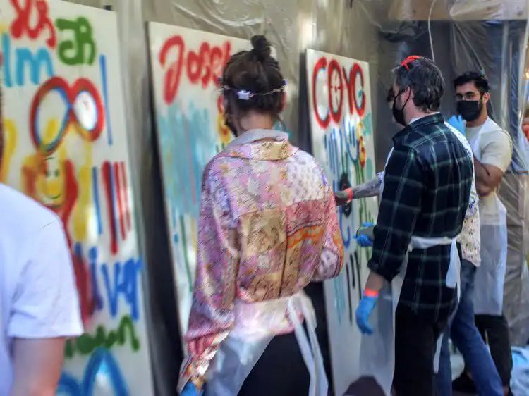 Finished colourful mural artwork created during a group workshop